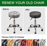 Bar Stool Covers Round Set of 2, Waterproof PU Seat Covers With Elastic Bands, Chair Covers Washable Cushion Slipcover for 12-15 Inch - Black