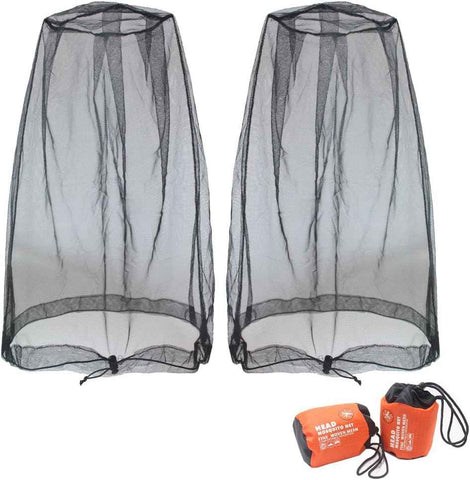 Mosquito Head Net Mesh, Face Neck Fly Netting Hood from Bugs Gnats Noseeums Screen Net for Any Outdoor Lover- with Carry Bags Fits Most Sizes of Hats Caps (2pcs, Black, Updated Big Net)