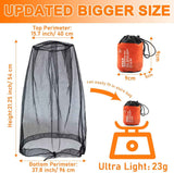 Mosquito Head Net Mesh, Face Neck Fly Netting Hood from Bugs Gnats Noseeums Screen Net for Any Outdoor Lover- with Carry Bags Fits Most Sizes of Hats Caps (2pcs, Black, Updated Big Net)