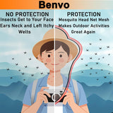 Mosquito Head Net Mesh, Face Neck Fly Netting Hood from Bugs Gnats Noseeums Screen Net for Any Outdoor Lover- with Carry Bags Fits Most Sizes of Hats Caps (2pcs, Black, Updated Big Net)