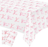 3 Pcs Pink Bow Table Cloth 54 x 108 Inch Coquette Bow Table Cover Rectangle Pink Tablecloth Disposable Tablecovers Coquette Party Decorations for Wedding Engagement Bridal Birthday Decor