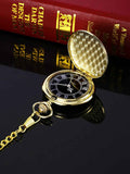Men's Quartz Pocket Watch with Black Dial and Chain
