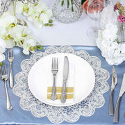 Efavormart 6 Pack 15" White Vintage Floral Vinyl Placemats - Non-Slip Round Metallic Lace Cutout Dining Mats for Wedding Events and Birthday Party Decor