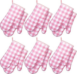 6 Pairs Pink Checkered Oven Mitts Heat Resistant, Vintage Retro Checkerboard Cute Oven Mitts, Extra Thicken Kitchen Gloves, 6''x11''
