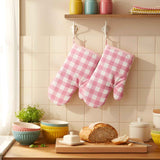 6 Pairs Pink Checkered Oven Mitts Heat Resistant, Vintage Retro Checkerboard Cute Oven Mitts, Extra Thicken Kitchen Gloves, 6''x11''