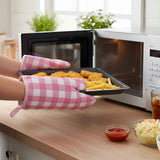 6 Pairs Pink Checkered Oven Mitts Heat Resistant, Vintage Retro Checkerboard Cute Oven Mitts, Extra Thicken Kitchen Gloves, 6''x11''