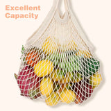 2 Pack Reusable Cotton Mesh Farmers Market Bag, Grocery Tote Net Shopping Bag, Washable Durable Portable Net String Produce Shopping Bags with Long Handle for Fruits, Vegetables, Shoppings (Beige)