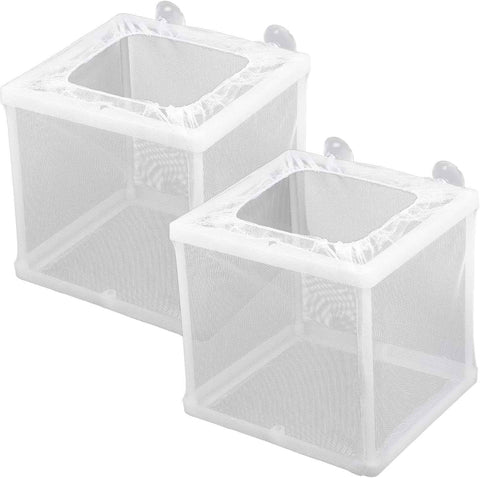 2 Pack Fish Incubator Mesh Box Aquarium, 6.3" x 5.51" x 5.91" Breeder Box for Fish Tank White Nylon Mesh Fishes Breeder Boxes for Aquarium Juvenile Fishes Separation Net Fry Hatchery with Suction Cups