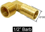 Brass Hose Fitting, 90 Degree Elbow, 1/2" Barb x 3/8" NPT Male Pipe Water/Fuel/Air (Pack of 2)