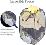 2 Pack Foldable Mesh Laundry Baskets with Reinforced Handles Grey Portable for Home Travel Student Use