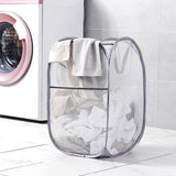 2 Pack Foldable Mesh Laundry Baskets with Reinforced Handles Grey Portable for Home Travel Student Use