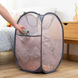 2 Pack Foldable Mesh Laundry Baskets with Reinforced Handles Grey Portable for Home Travel Student Use