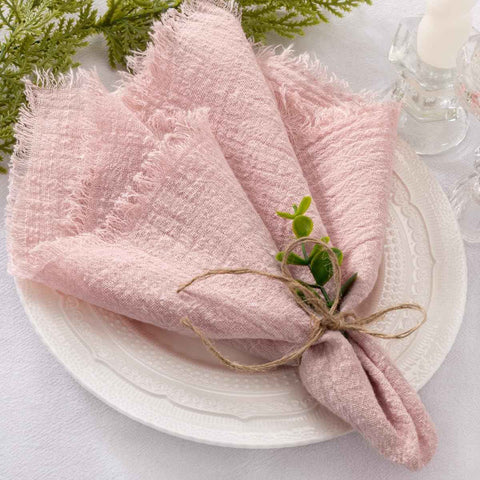 Set of 12 Linen Napkins Dusty Rose Easter Spring Cloth Napkins Washable Cotton Dinner Napkins Fringe 17"x17" for Wedding Party Bridal Baby Shower Birthday Table Decorations