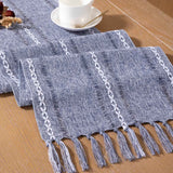 Farmhouse Table Runner 108 inches Macrame Woven Coffee Table Runner Cotton Rustic Fall Thanksgiving Table Runner with Tassels for Boho Home Decor Living Dining Room 13x108 inches Dusty Blue