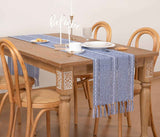 Farmhouse Table Runner 108 inches Macrame Woven Coffee Table Runner Cotton Rustic Fall Thanksgiving Table Runner with Tassels for Boho Home Decor Living Dining Room 13x108 inches Dusty Blue