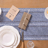 Farmhouse Table Runner 108 inches Macrame Woven Coffee Table Runner Cotton Rustic Fall Thanksgiving Table Runner with Tassels for Boho Home Decor Living Dining Room 13x108 inches Dusty Blue