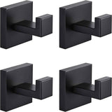 4 Pack Bathroom Towel Hooks, Screw-in Square Matte Black Wall Hooks Robe Hook, Anti-Rust SUS304 Stainless Steel Heavy-Duty Door Hanger Coat Hook, Sturdy for Bathroom/Bedroom/Kitchen/Hotel