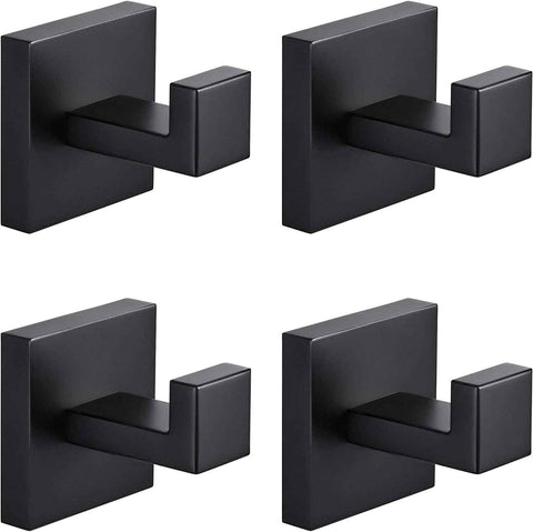 4 Pack Bathroom Towel Hooks, Screw-in Square Matte Black Wall Hooks Robe Hook, Anti-Rust SUS304 Stainless Steel Heavy-Duty Door Hanger Coat Hook, Sturdy for Bathroom/Bedroom/Kitchen/Hotel