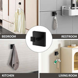 4 Pack Bathroom Towel Hooks, Screw-in Square Matte Black Wall Hooks Robe Hook, Anti-Rust SUS304 Stainless Steel Heavy-Duty Door Hanger Coat Hook, Sturdy for Bathroom/Bedroom/Kitchen/Hotel