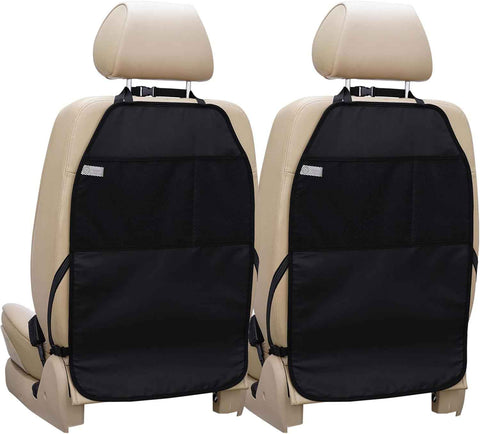 Car Seat Protector Large Kick Mat 2 Pack Durable Water Resistant Auto Seat Back Covers with 2 Mesh Pockets Protection Against Dust Mud Scratches (Black, 2-Pack)