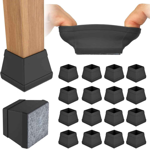16 PCS Square Silicone Chair Leg Floor Protector, Chair Leg Cover, Furniture Leg Protector, Mobile Table and Chair Leg Cover, Protect The Floor from Scratches,1.5",Black.