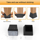 16 PCS Square Silicone Chair Leg Floor Protector, Chair Leg Cover, Furniture Leg Protector, Mobile Table and Chair Leg Cover, Protect The Floor from Scratches,1.5",Black.