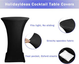 Cocktail Table Covers, 2 Pack - Fitted Stretch Spandex Square Corners Cocktail Tablecloths,High Top Table Cloths (Black, Fit for 30"-32" Diameter x 43" Height Tables)