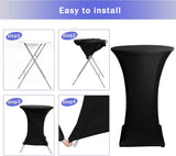 Cocktail Table Covers, 2 Pack - Fitted Stretch Spandex Square Corners Cocktail Tablecloths,High Top Table Cloths (Black, Fit for 30"-32" Diameter x 43" Height Tables)