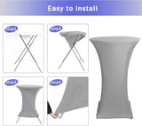 Cocktail Table Covers, 2 Pack - Fitted Stretch Spandex Square Corners Cocktail Tablecloths (Light Grey, Fit for 30"-32" Diameter x 43" Height Tables)
