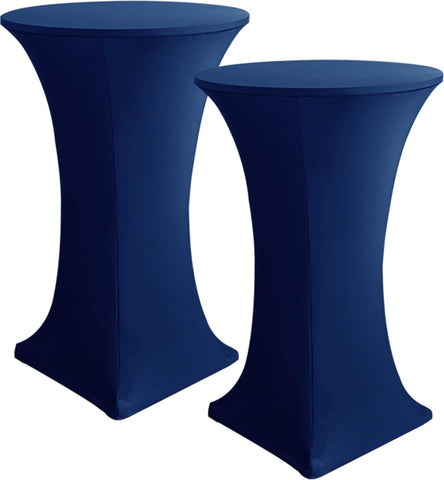 Cocktail Table Covers, 2 Pack - Fitted Stretch Spandex Square Corners Cocktail Tablecloths (Navy, Fit for 30"-32" Diameter x 43" Height Tables)