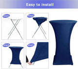 Cocktail Table Covers, 2 Pack - Fitted Stretch Spandex Square Corners Cocktail Tablecloths (Navy, Fit for 30"-32" Diameter x 43" Height Tables)