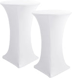 Cocktail Table Covers, 2 Pack - Fitted Stretch Spandex High Top Cocktail Tablecloths with Elastic Corners (White, Fit for 30"-32" Diameter x 43" Height Tables)