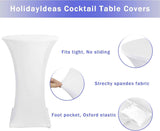 Cocktail Table Covers, 2 Pack - Fitted Stretch Spandex High Top Cocktail Tablecloths with Elastic Corners (White, Fit for 30"-32" Diameter x 43" Height Tables)