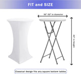 Cocktail Table Covers, 2 Pack - Fitted Stretch Spandex High Top Cocktail Tablecloths with Elastic Corners (White, Fit for 30"-32" Diameter x 43" Height Tables)