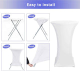 Cocktail Table Covers, 2 Pack - Fitted Stretch Spandex High Top Cocktail Tablecloths with Elastic Corners (White, Fit for 30"-32" Diameter x 43" Height Tables)