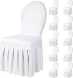 10 Pcs White Chair Covers with Skirt Spandex Chair Slip Covers Wedding Long Stretch Protectors Removable and Washable for Dining Chairs Hotel and Wedding Ceremony