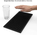 12"x6" Black Rubber Bar Mat – 6 Pack Non-Slip Drainage Pad for Coffee Stations, Home Bars & Kitchens
