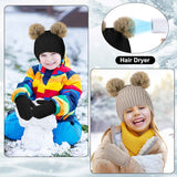 3 Set Toddler Hat Glove Set, Kids Winter Hats Warm Knitted Beanie Mittens Gloves with Bow for Baby Girls Boys 0-6Y