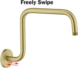 Shower Head Riser Pipe,Goose Neck Shower Arm 13 Inch Shower Head Extension Arm with Flange,Standard 1/2" Connection,Brushed Gold.RD-91058-13BG