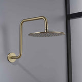 Shower Head Riser Pipe,Goose Neck Shower Arm 13 Inch Shower Head Extension Arm with Flange,Standard 1/2" Connection,Brushed Gold.RD-91058-13BG