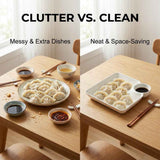 Sauce Separated Plate, 2026 New Plastic Dumpling Plates with Sauce Compartment, Upgrade Dumpling Plate with Dipping Saucer Chip and Dip Serving Dish Small Dip Tray for Appetizer (White)