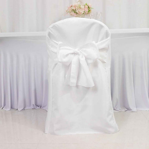 Efavormart 10 Pack White Linen Polyester Folding Chair Covers for Party Dining Chairs Reusable Wedding Chair Slipcovers with Attached Sashes Outdoor Event Decor