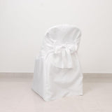Efavormart 10 Pack White Linen Polyester Folding Chair Covers for Party Dining Chairs Reusable Wedding Chair Slipcovers with Attached Sashes Outdoor Event Decor