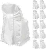 Efavormart 10 Pack White Linen Polyester Folding Chair Covers for Party Dining Chairs Reusable Wedding Chair Slipcovers with Attached Sashes Outdoor Event Decor