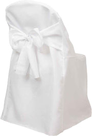 Efavormart 10 Pack White Linen Polyester Folding Chair Covers for Party Dining Chairs Reusable Wedding Chair Slipcovers with Attached Sashes Outdoor Event Decor
