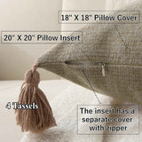 18" x 18" Decorative Throw Pillow with Inserts, Set of 2 Farmhouse Neutral Couch Throw Pillows with Tassels, Square Boho Pillow for Couch, Bed, Sofa Decor (Khaki, 18" x 18"(Pack of 2))