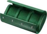 Leather Watch Travel Case Single Watch Roll Storage Box Organizer for Men Women Holding Storaging Displaying, 3 Slot, Green