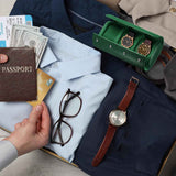 Leather Watch Travel Case Single Watch Roll Storage Box Organizer for Men Women Holding Storaging Displaying, 3 Slot, Green