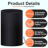 55 Gallon Drum Cover, 210D Oxford Cloth Water Storage Barrel Cover, 25 x 37 Inch Outdoor Waterproof Rain Snow Bucket lid with Drawstring, UV Protection, Anti Dust(2 Pcs)