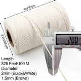 984 Ft Twine String, Natural Jute Twine, 2mm White Cotton Rope, 10ply Black Cotton for Crafts, Art, Gardening Plants, Gift Wrapping, Decoration, Packing String Bulk(3 Rolls)